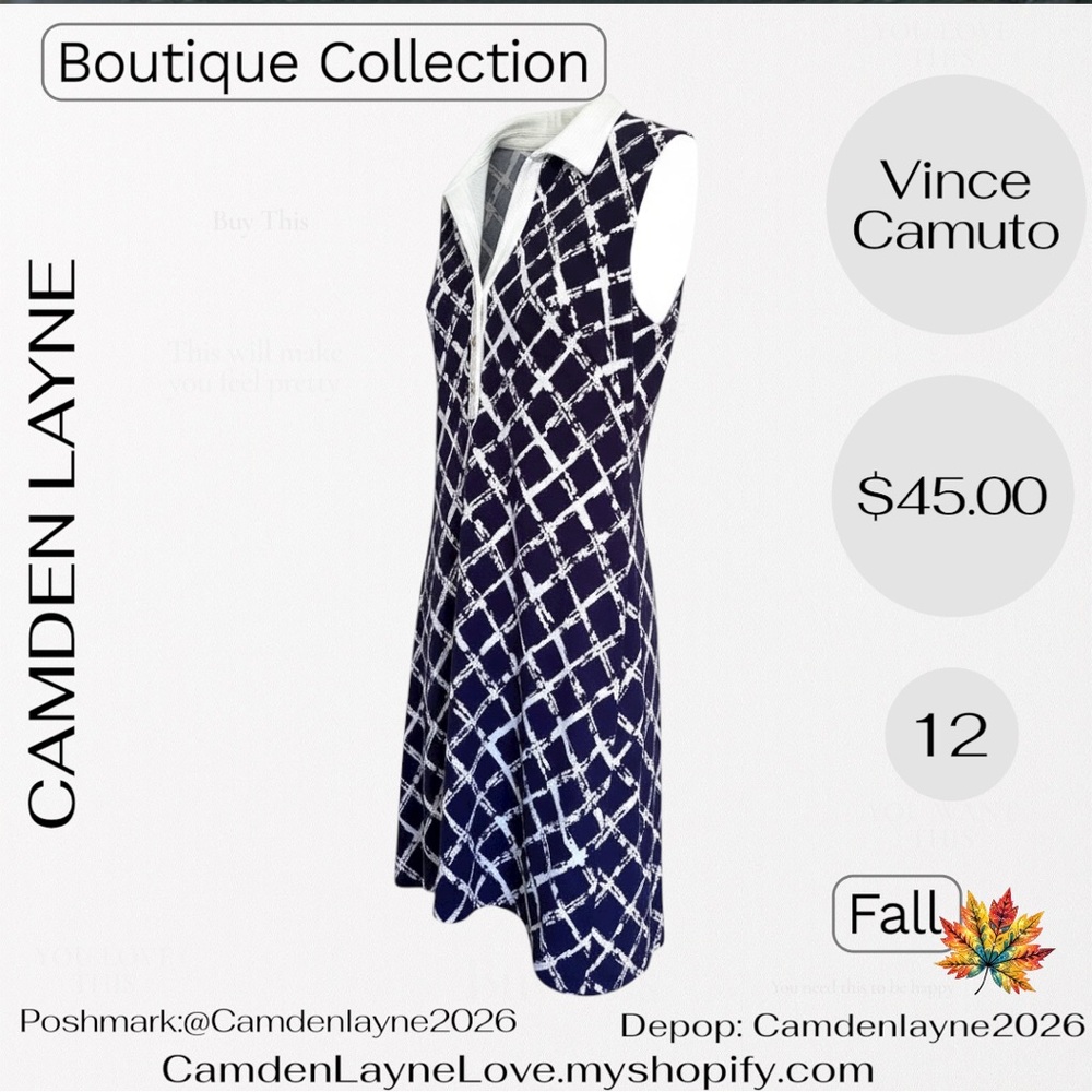 Vince Camuto Navy and White Diamond Print Mini Dress - Picture 4 of 8
